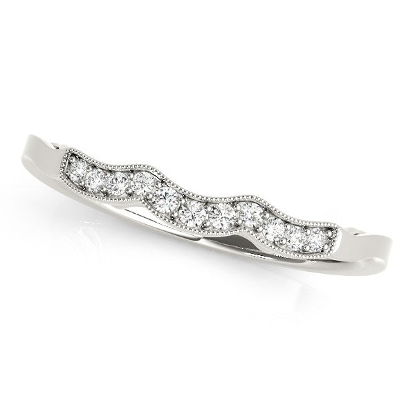 14k White Gold Wave Style Milgrained Diamond Wedding Ring (1/20 cttw) Bids.com