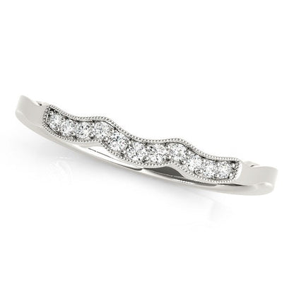 14k White Gold Wave Style Milgrained Diamond Wedding Ring (1/20 cttw) Bids.com
