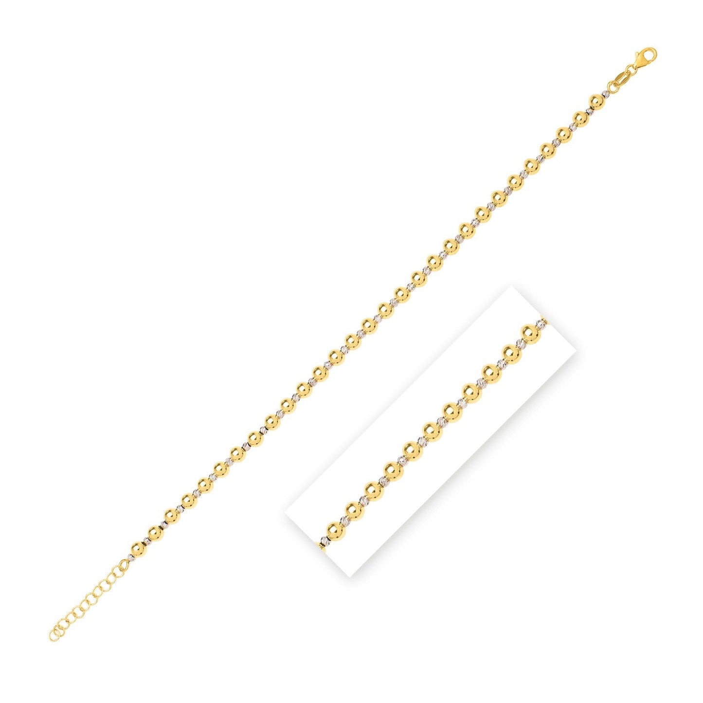 14k Two Tone Gold Polished Diamond Cut Bead Bracelet (4.00 mm) Bids.com
