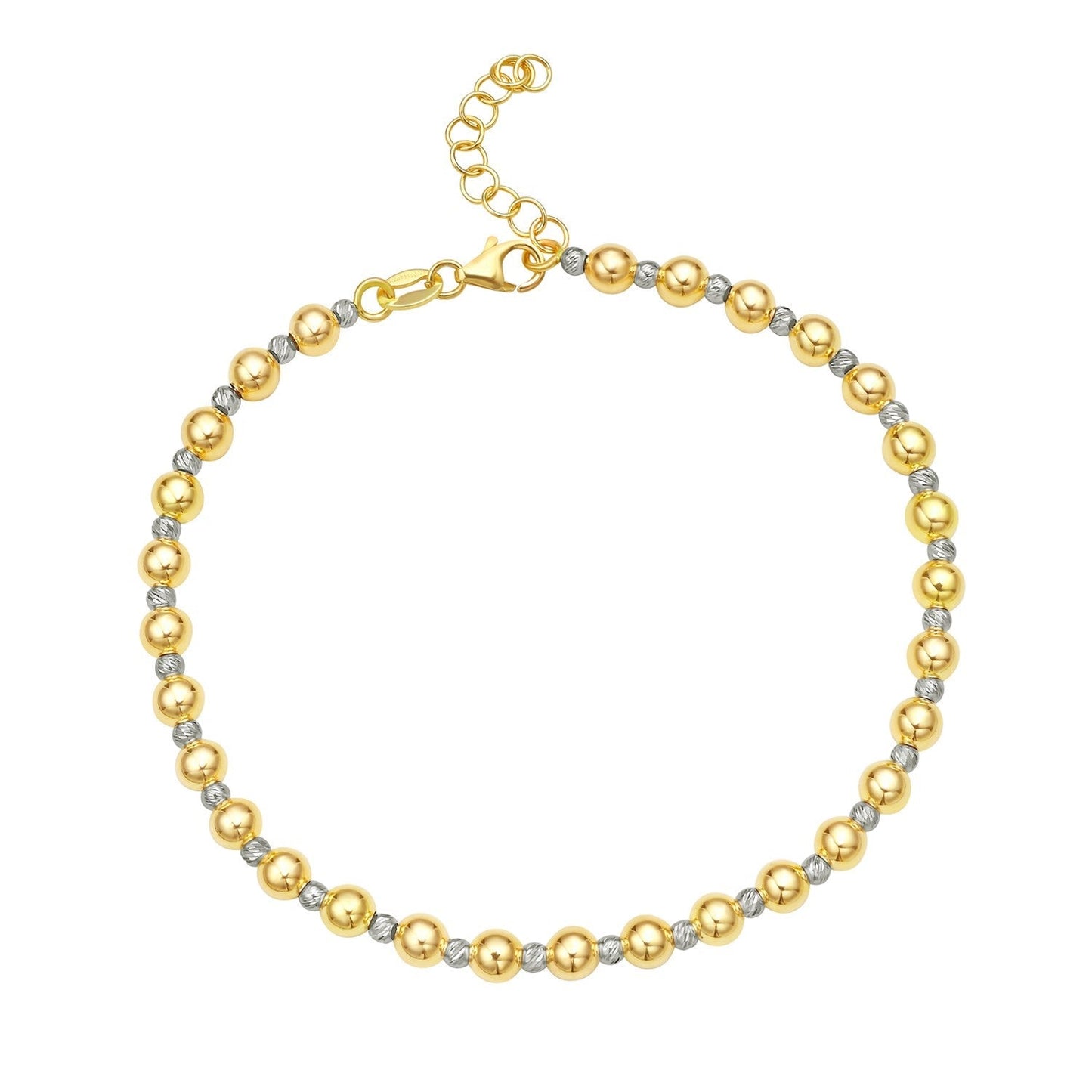 14k Two Tone Gold Polished Diamond Cut Bead Bracelet (4.00 mm) Bids.com