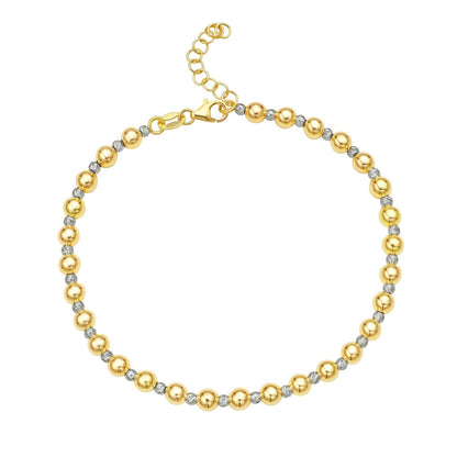 14k Two Tone Gold Polished Diamond Cut Bead Bracelet (4.00 mm) Bids.com
