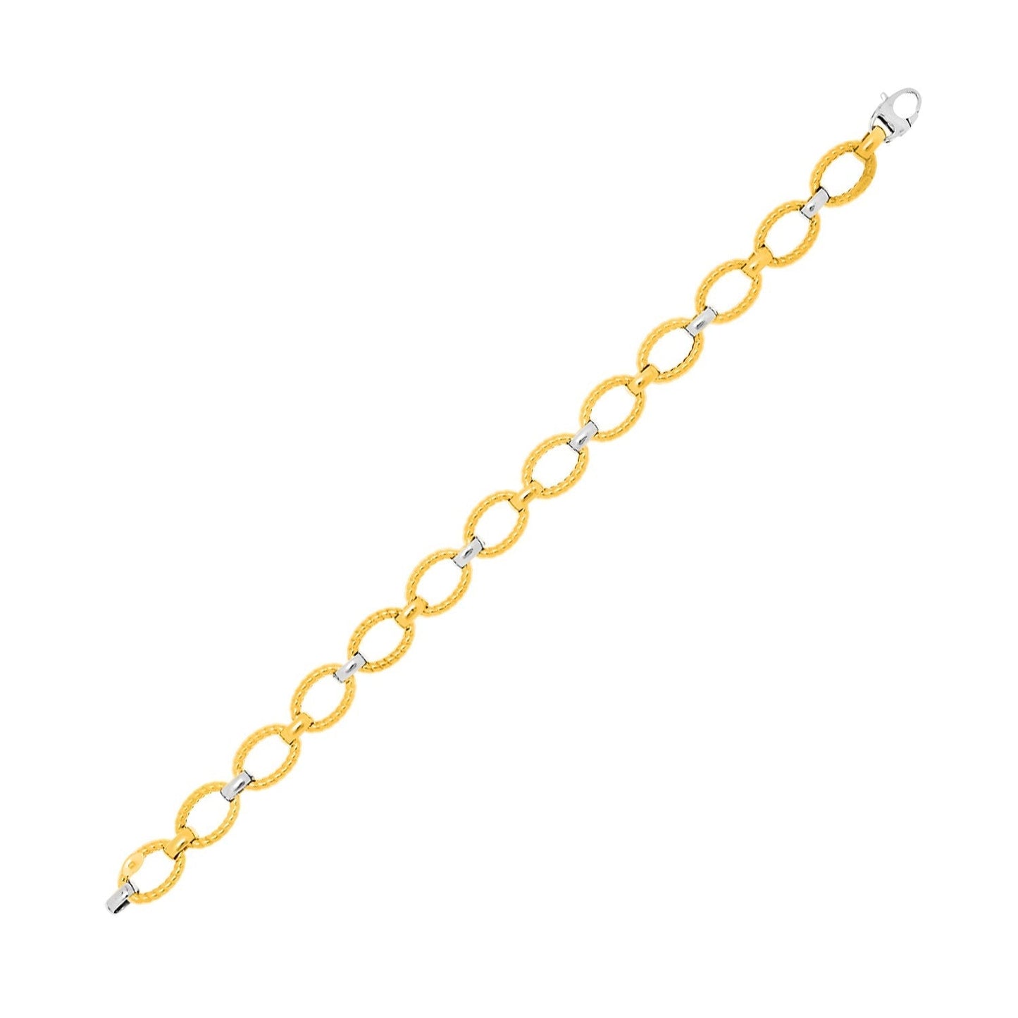 14k Two-Tone Gold Chain Bracelet with Textured Oval Links Bids.com