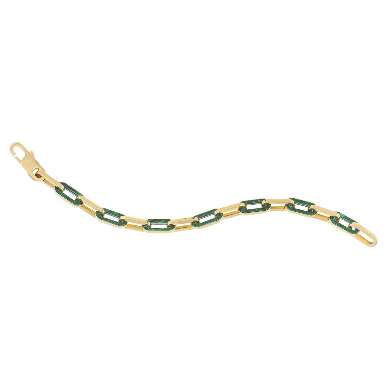 14k Yellow Gold Malachite Paperclip Gem Link Bracelet (7.00 mm) Bids.com