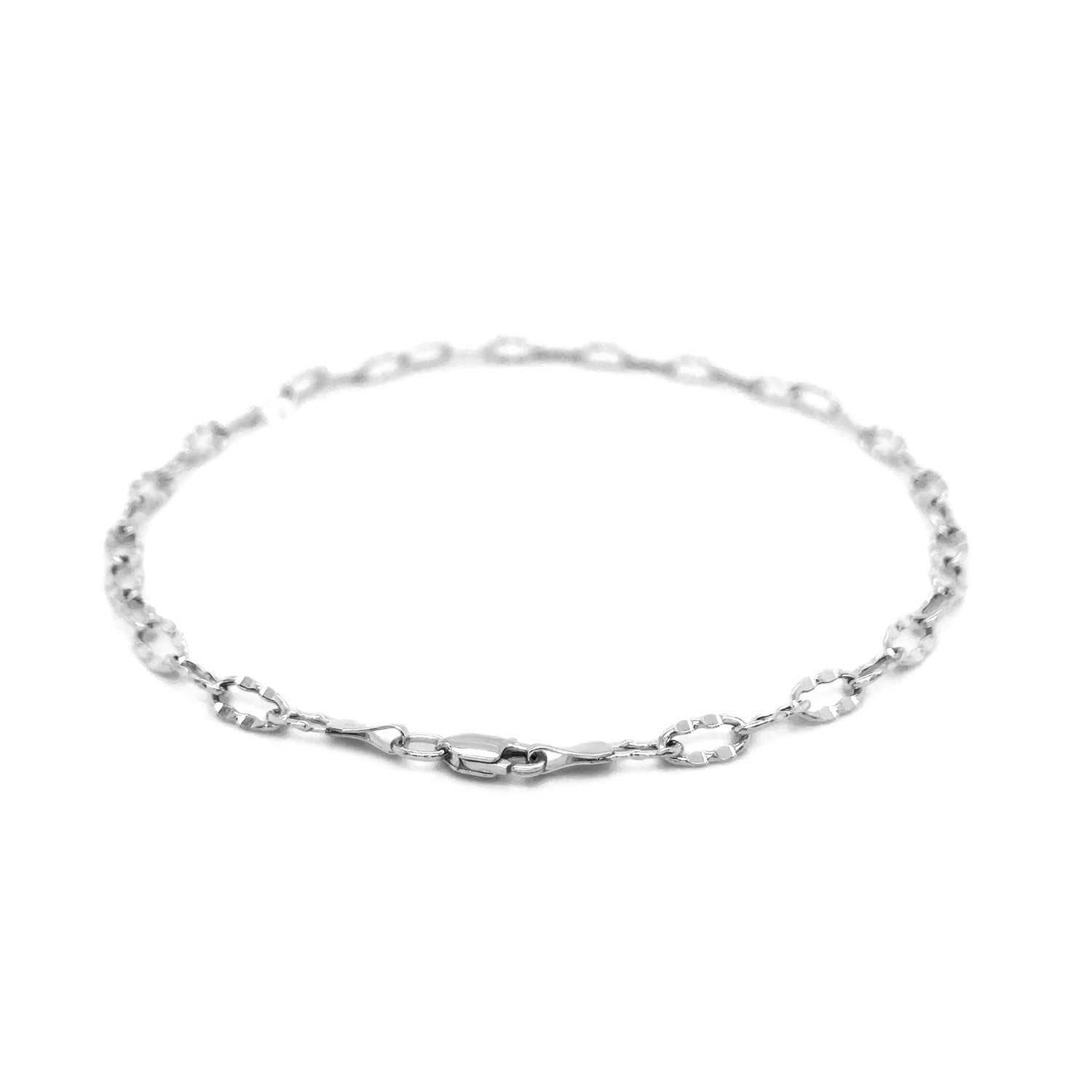 14k White Gold Anklet with Fancy Hammered Oval Links Bids.com