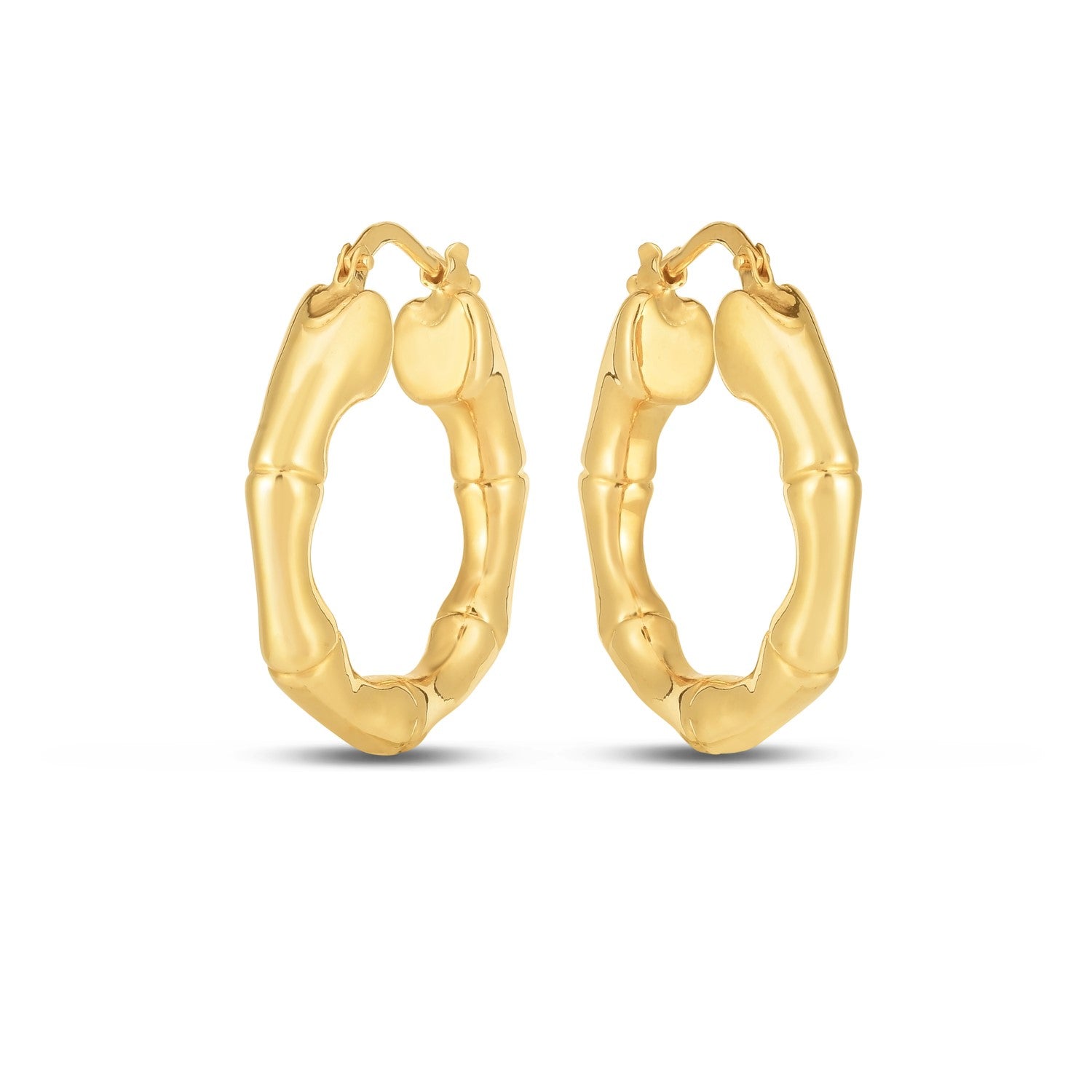 14k Yellow Gold Medium Bamboo Hoop Earrings Bids.com