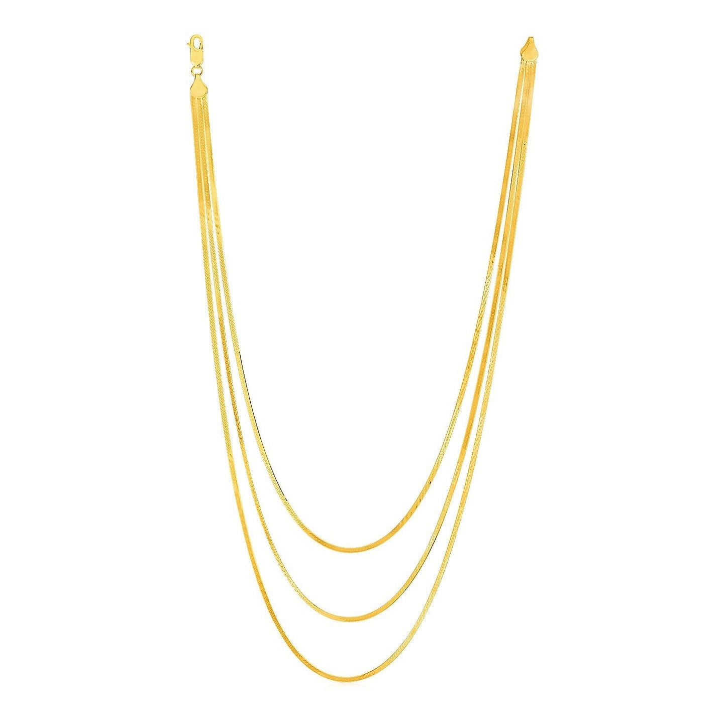 14k Yellow Gold Three Strand Herringbone Chain Necklace Bids.com