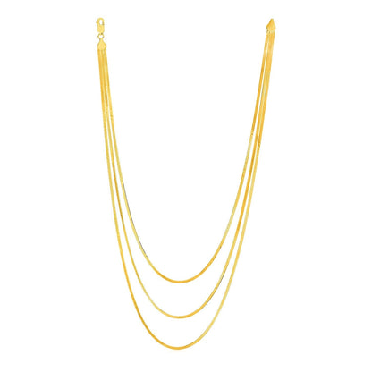 14k Yellow Gold Three Strand Herringbone Chain Necklace Bids.com
