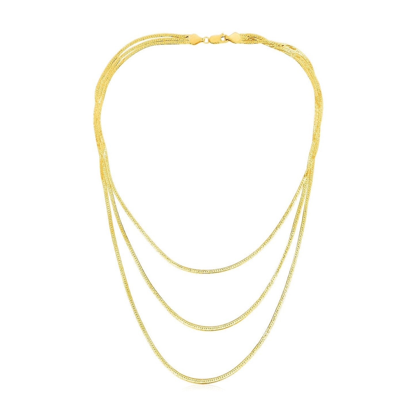 14k Yellow Gold Three Strand Herringbone Chain Necklace Bids.com