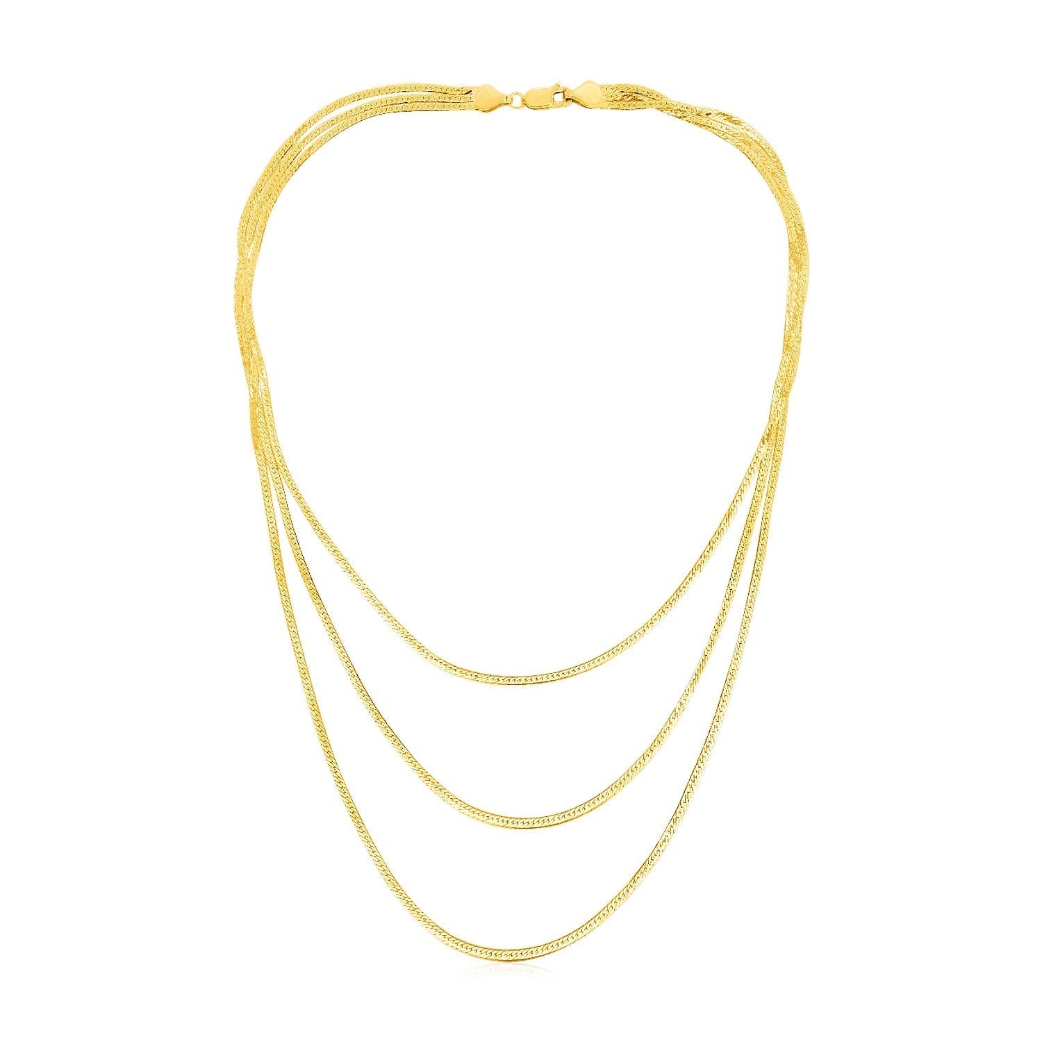 14k Yellow Gold Three Strand Herringbone Chain Necklace Bids.com