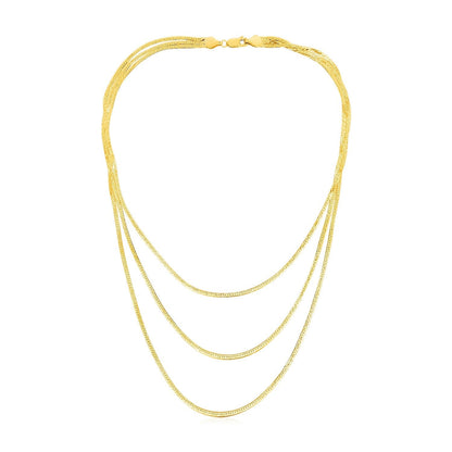 14k Yellow Gold Three Strand Herringbone Chain Necklace Bids.com