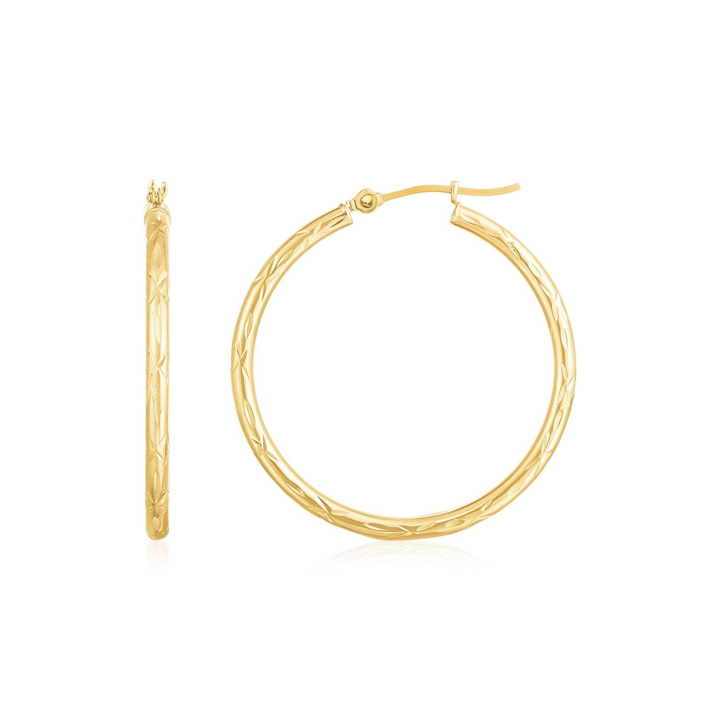 14K Yellow Gold Diamond Cut Hoop Earrings Bids.com