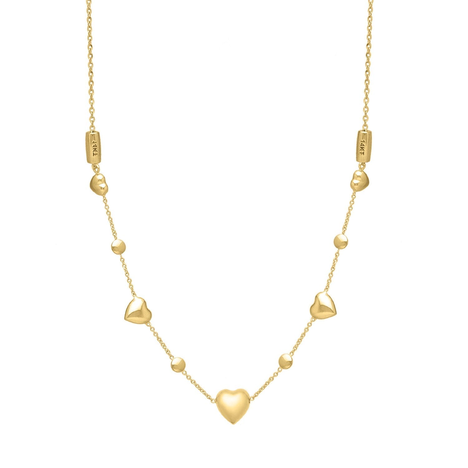 14k Yellow Gold Puff Heart Adjustable Necklace Bids.com
