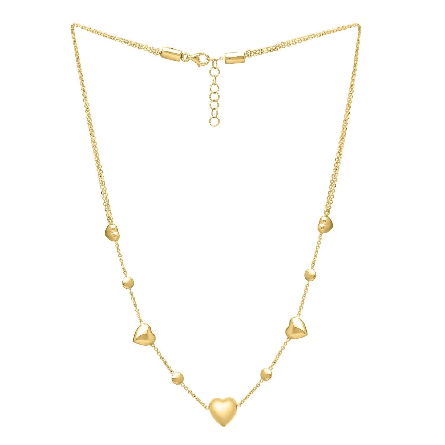 14k Yellow Gold Puff Heart Adjustable Necklace Bids.com