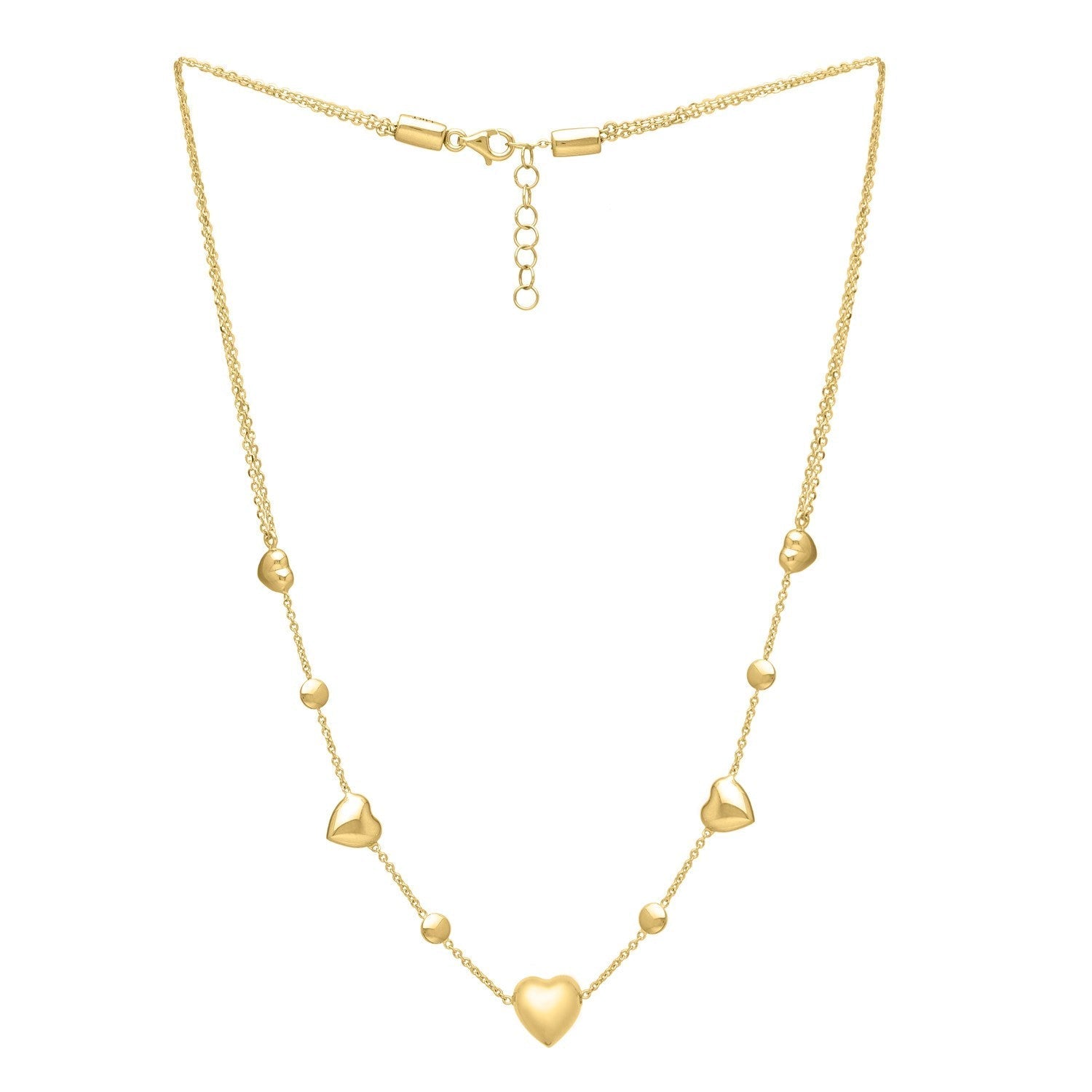 14k Yellow Gold Puff Heart Adjustable Necklace Bids.com