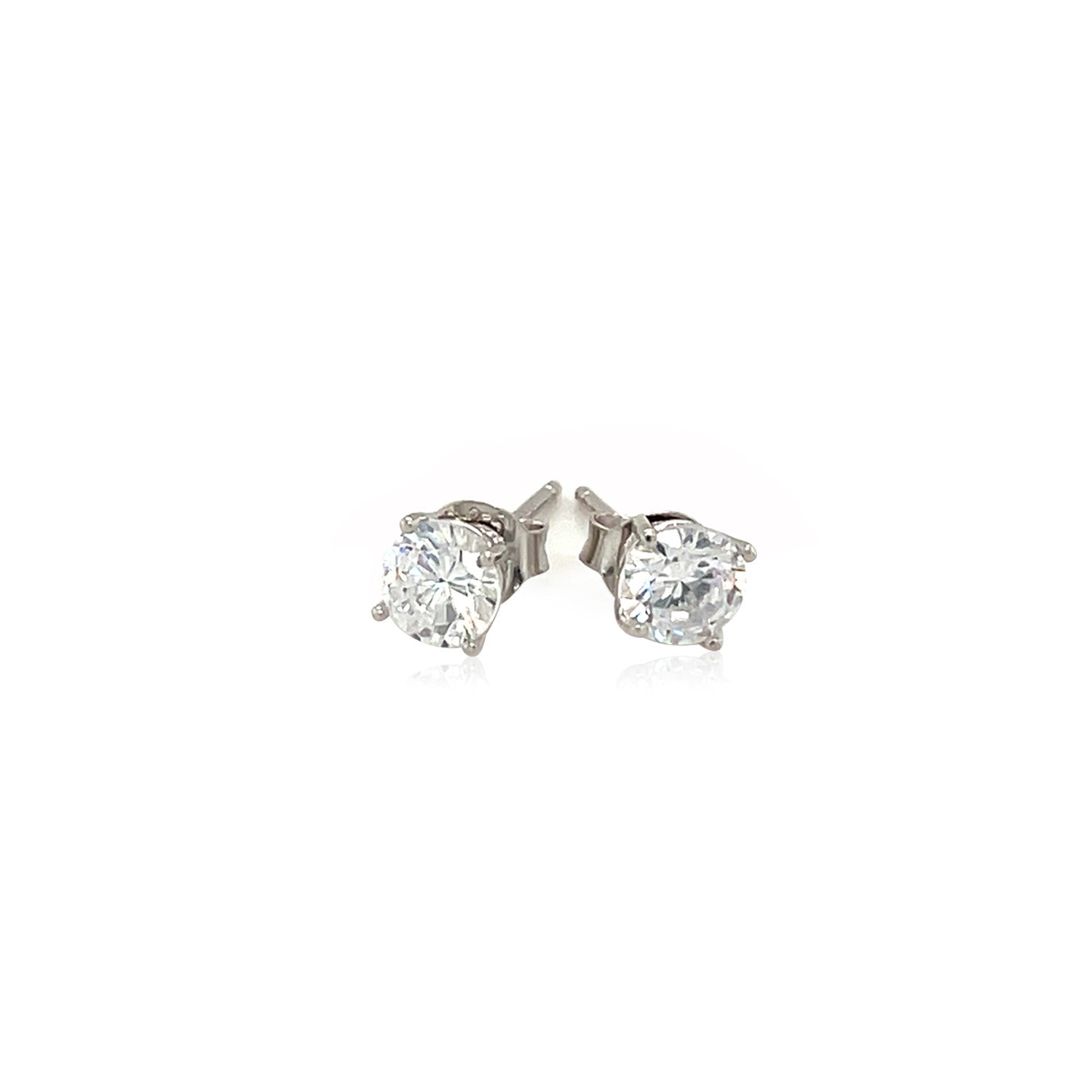 Sterling Silver Stud Earrings with White Hue Faceted Cubic Zirconia Bids.com