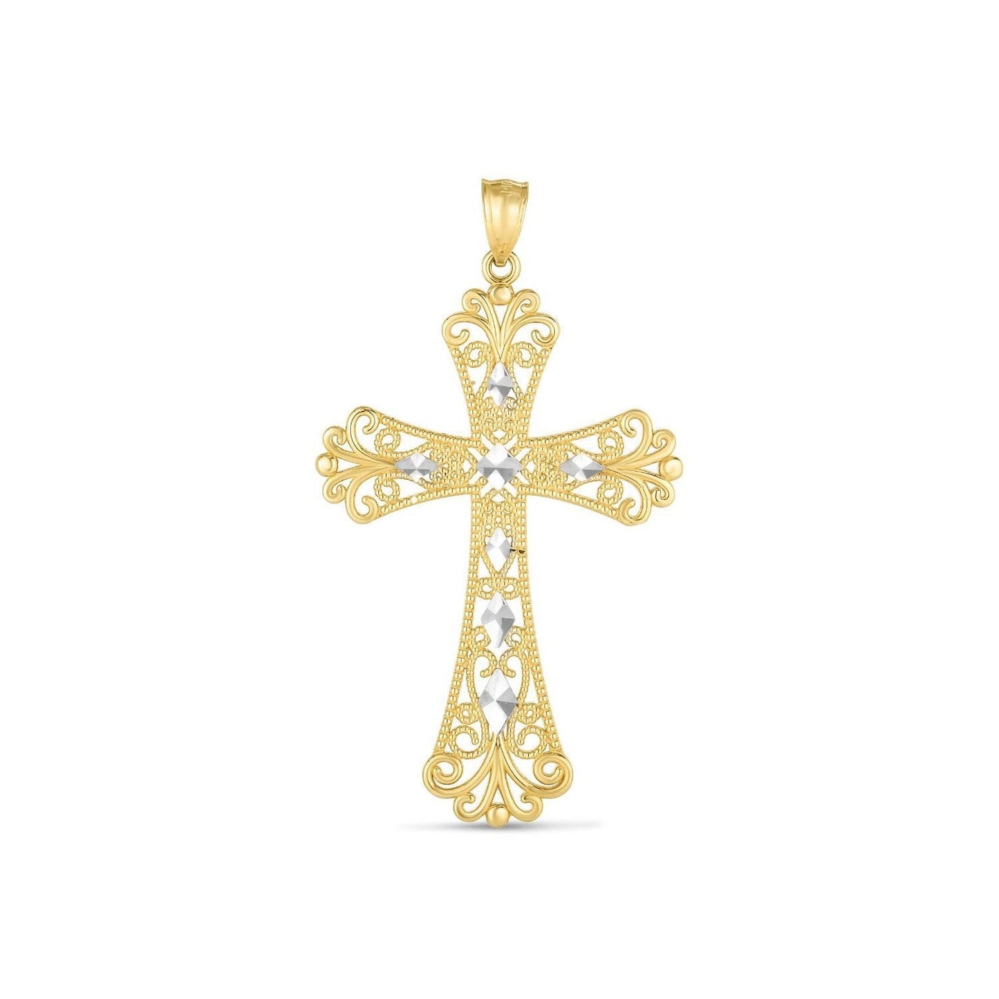 14k Two Tone Gold High Polish Diamond Cut Cross Pendant Bids.com