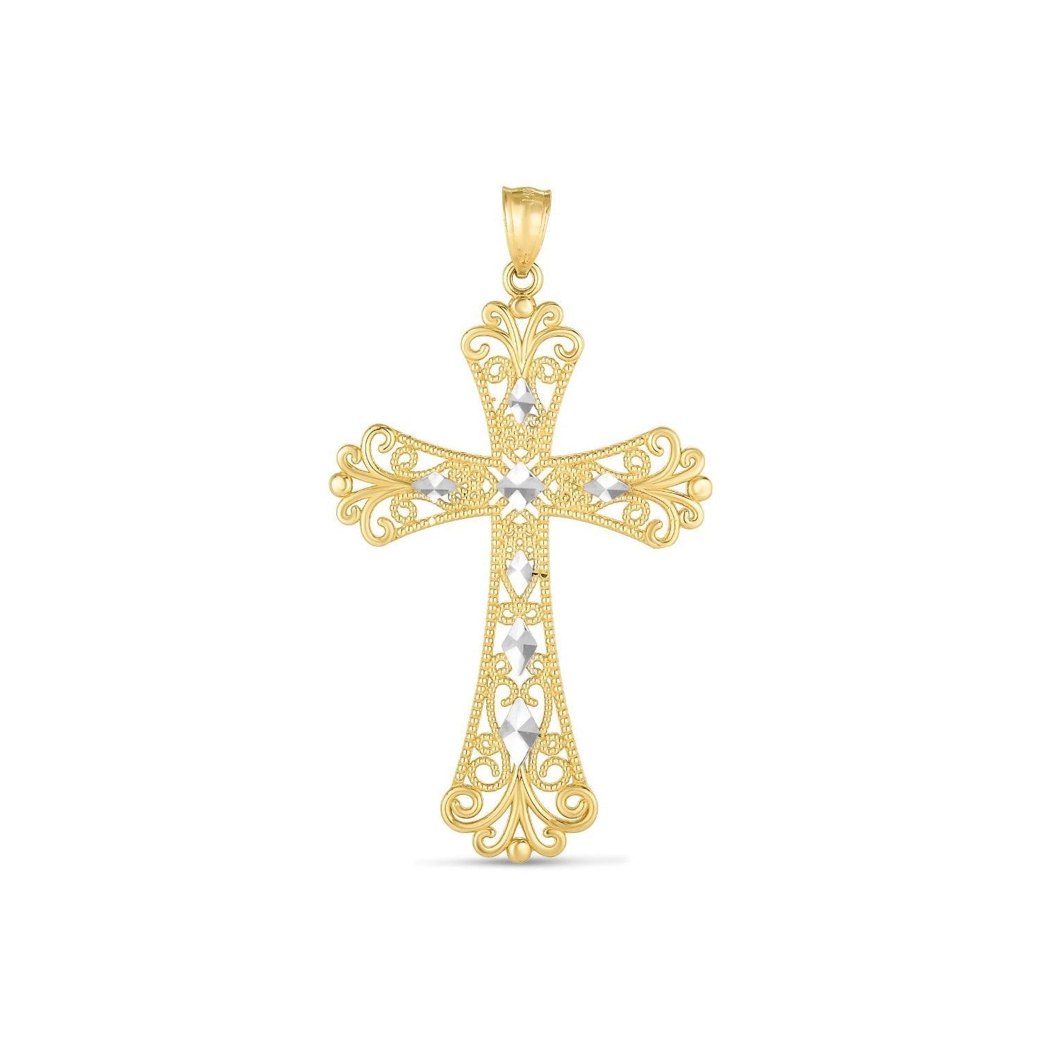14k Two Tone Gold High Polish Diamond Cut Cross Pendant Bids.com