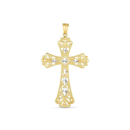 14k Two Tone Gold High Polish Diamond Cut Cross Pendant Bids.com