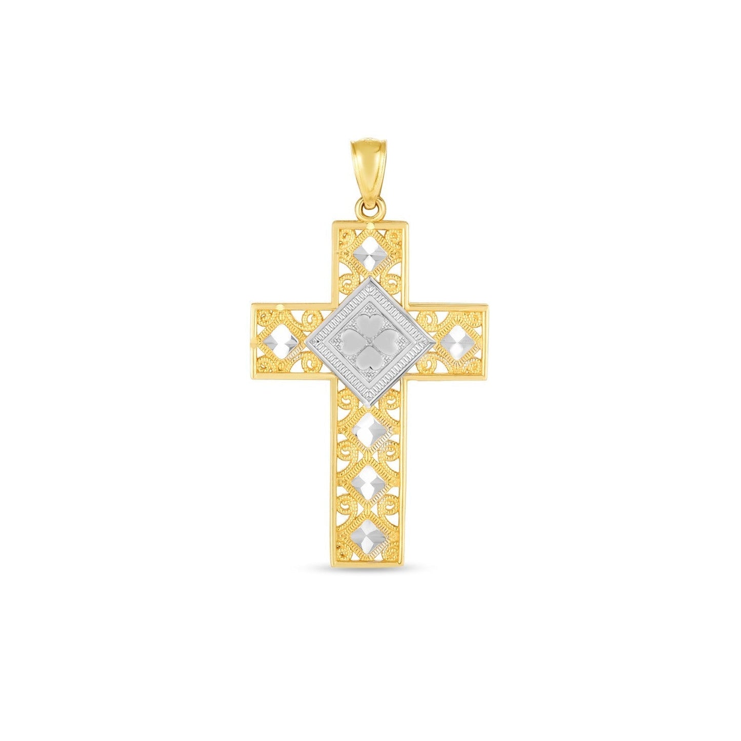 14k Two Tone Gold High Polish Diamond Cut Cross Pendant Bids.com