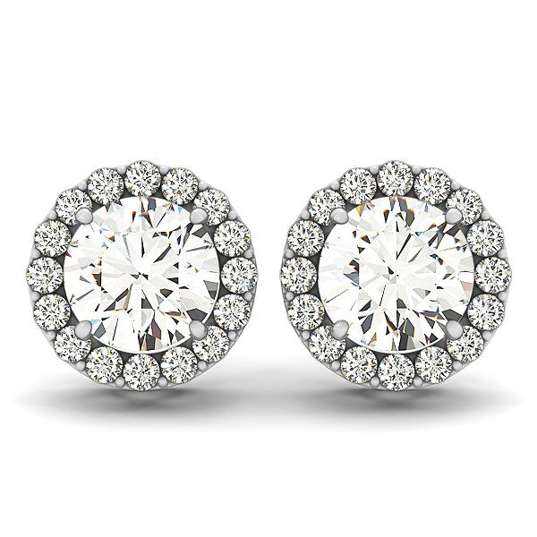 14k White Gold Four Prong Round Halo Diamond Earrings (1 1/6 cttw) Bids.com