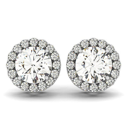 14k White Gold Four Prong Round Halo Diamond Earrings (1 1/6 cttw) Bids.com