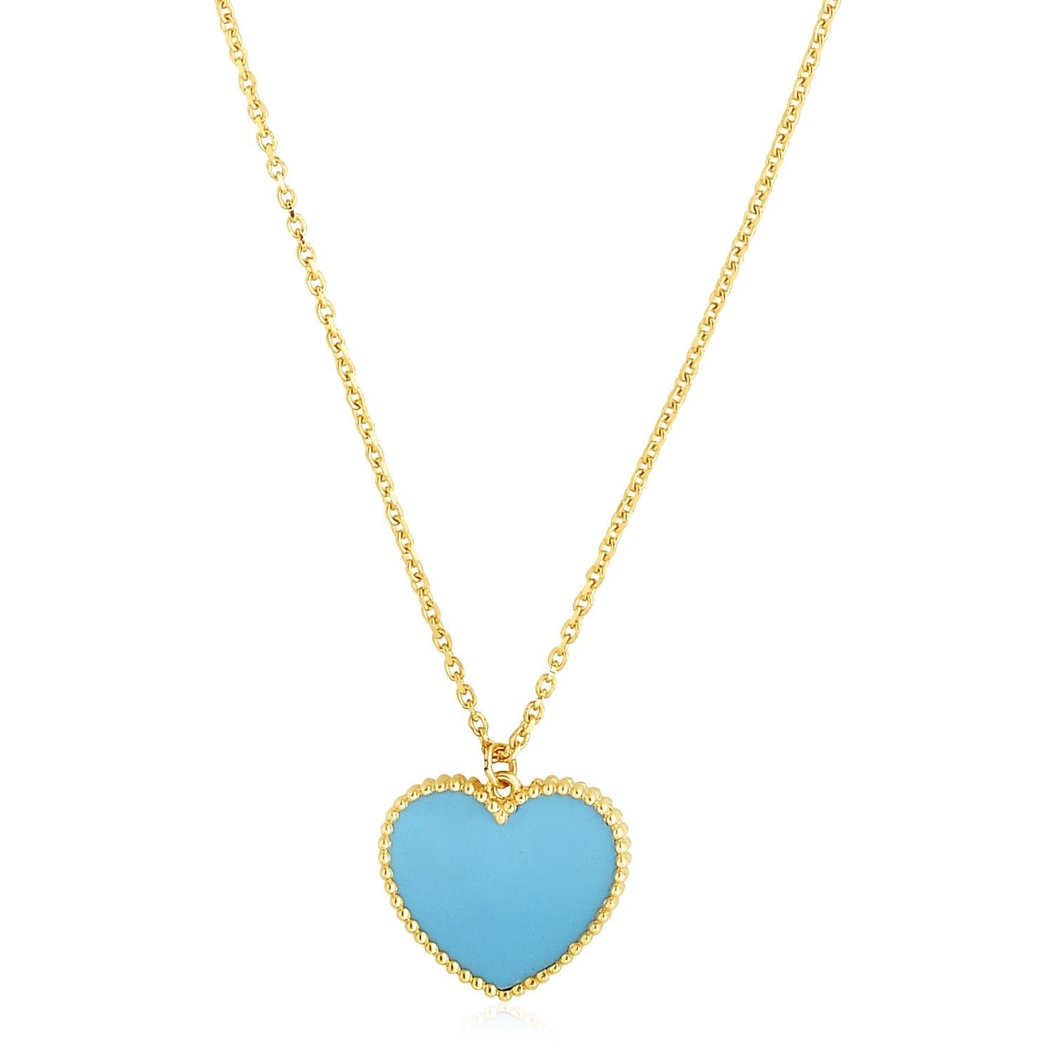 14k Yellow Gold High Polish Heart Turquoise Paste Necklace Bids.com