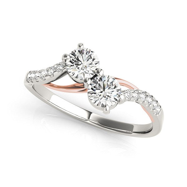 Two Stone Diamond Ring with Curved Band in 14k White And Rose Gold (5/8 cttw) Bids.com