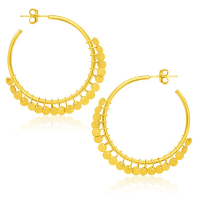 14k Yellow Gold Hoop Style Earrings with Dangling Sequins Bids.com