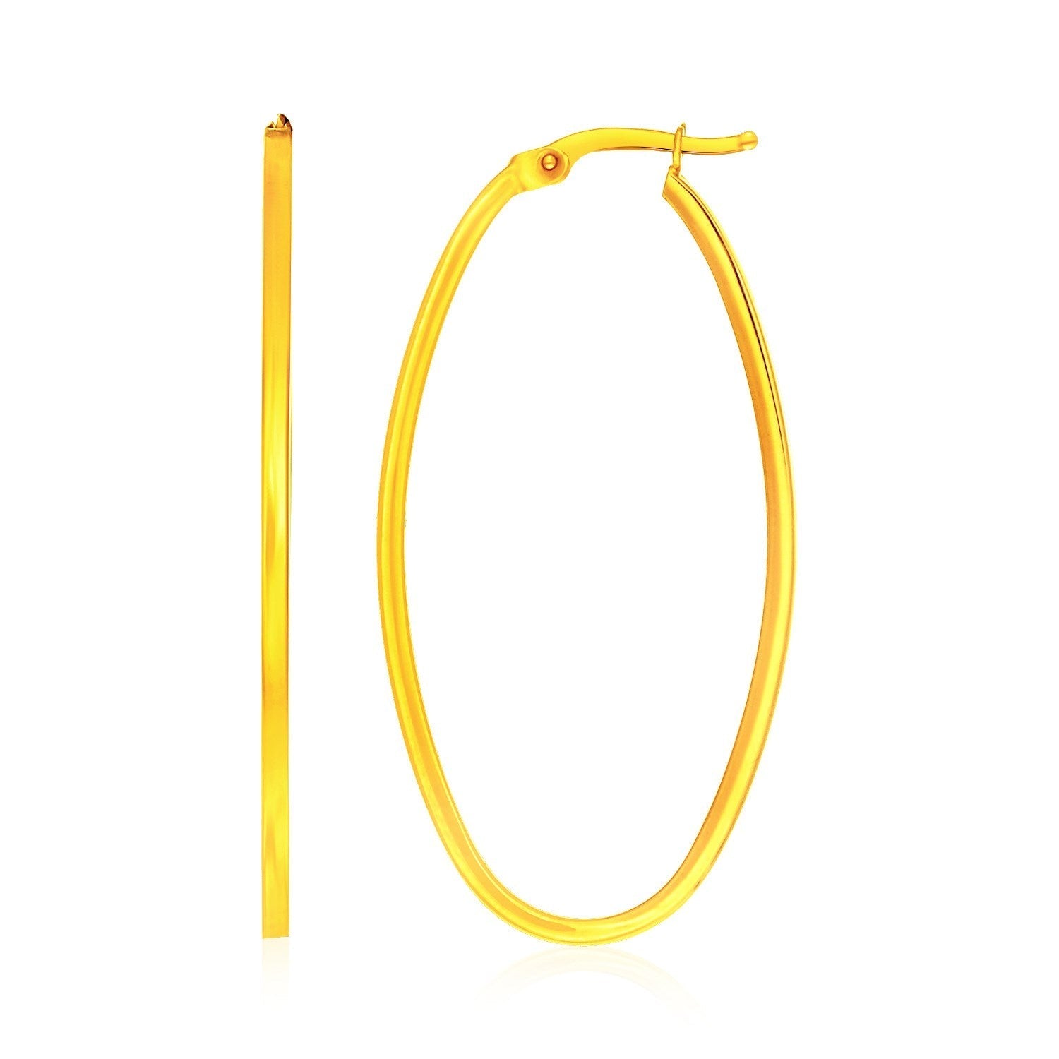 14k Yellow Gold Slim Oval Shape Hoop Earrings Bids.com