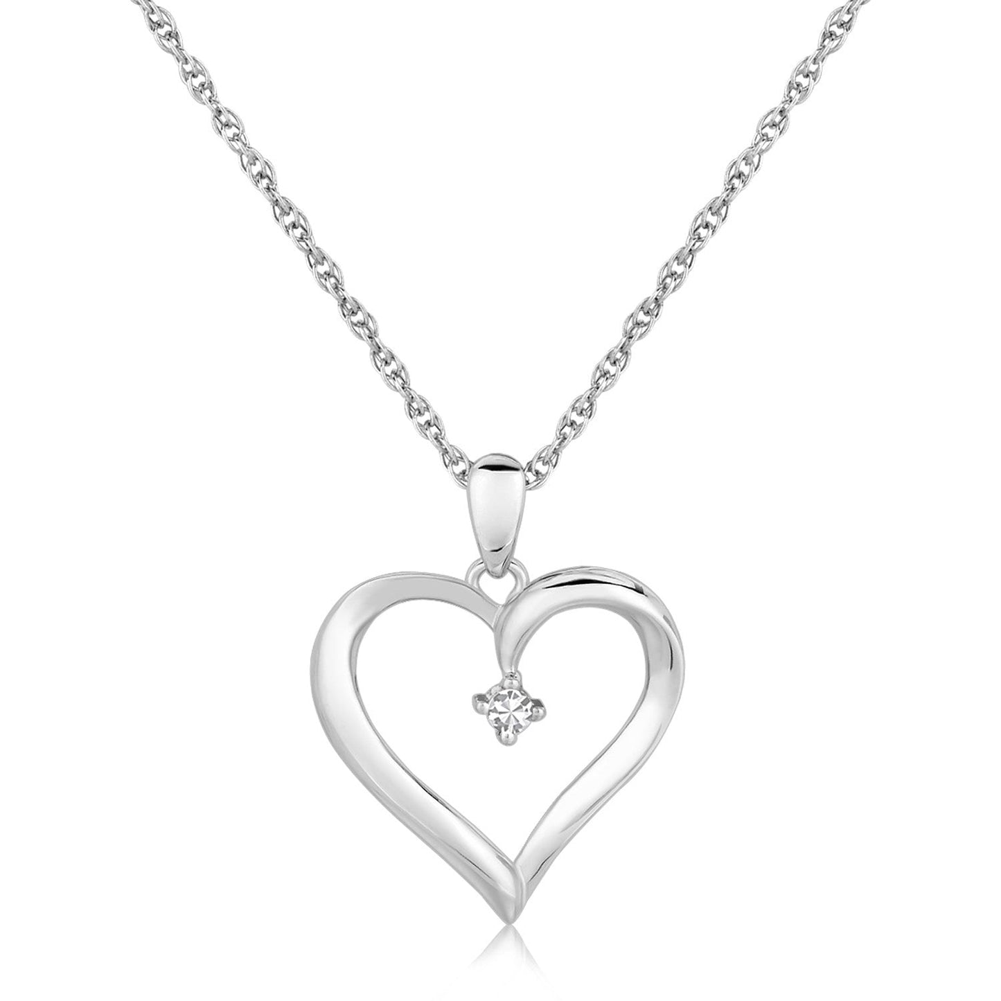 Sterling Silver Diamond Embellished Open Heart Pendant (.03 cttw) Bids.com