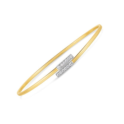 14k Two Tone Gold Diamond Bypass Bar Bangle (2.00 mm) Bids.com