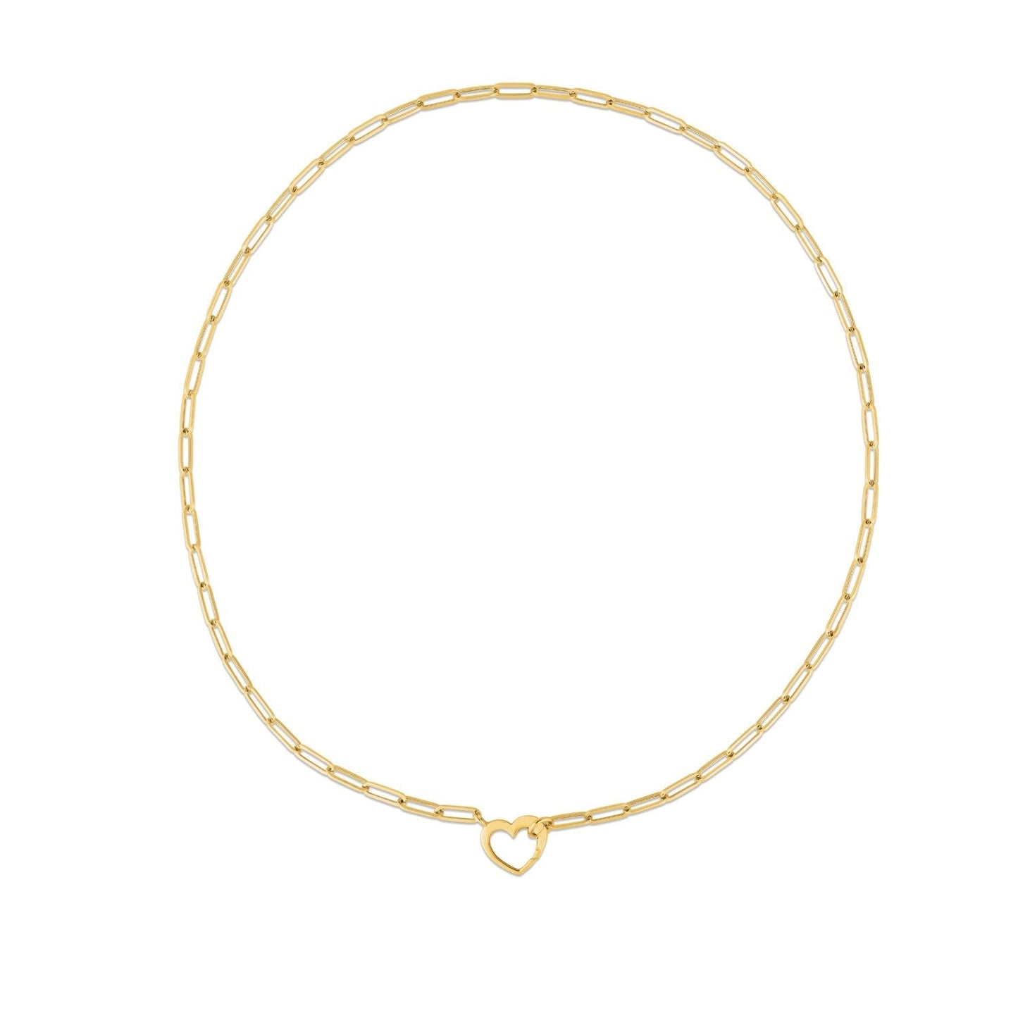 14k Yellow Gold Heart Element Paperclip Necklace Bids.com