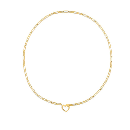 14k Yellow Gold Heart Element Paperclip Necklace Bids.com