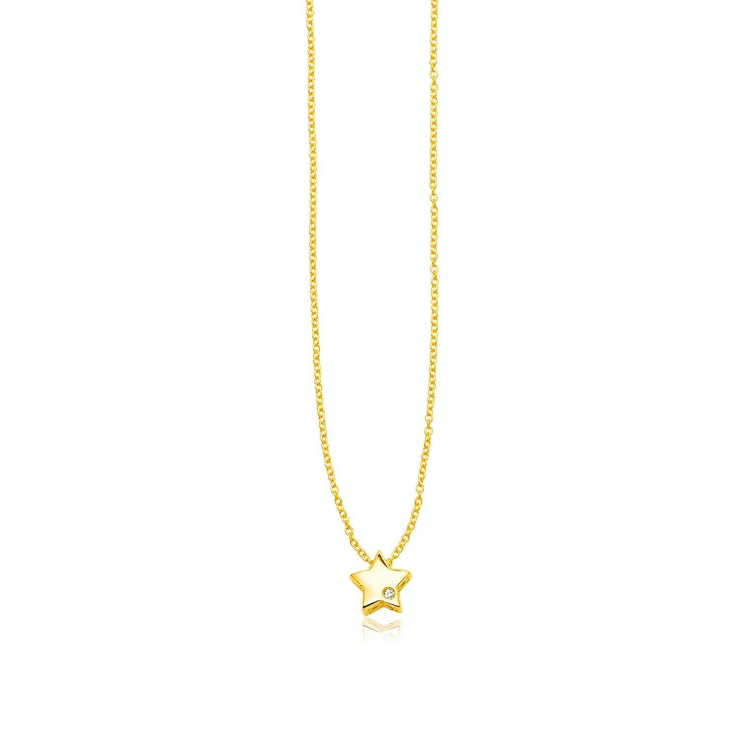 14k Yellow Gold Polished Star Necklace with Diamond Bids.com