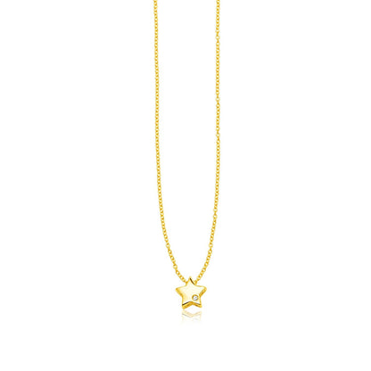 14k Yellow Gold Polished Star Necklace with Diamond Bids.com