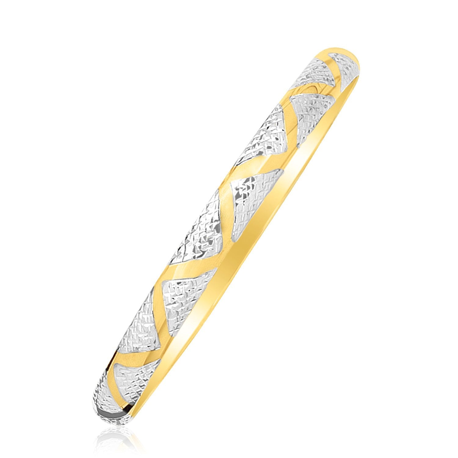 10k Two-Tone Gold Textured Zigzag Style Bangle Bids.com