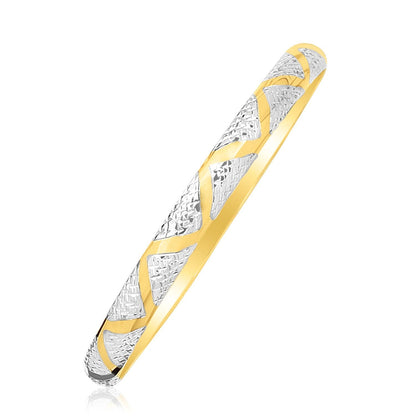 10k Two-Tone Gold Textured Zigzag Style Bangle Bids.com