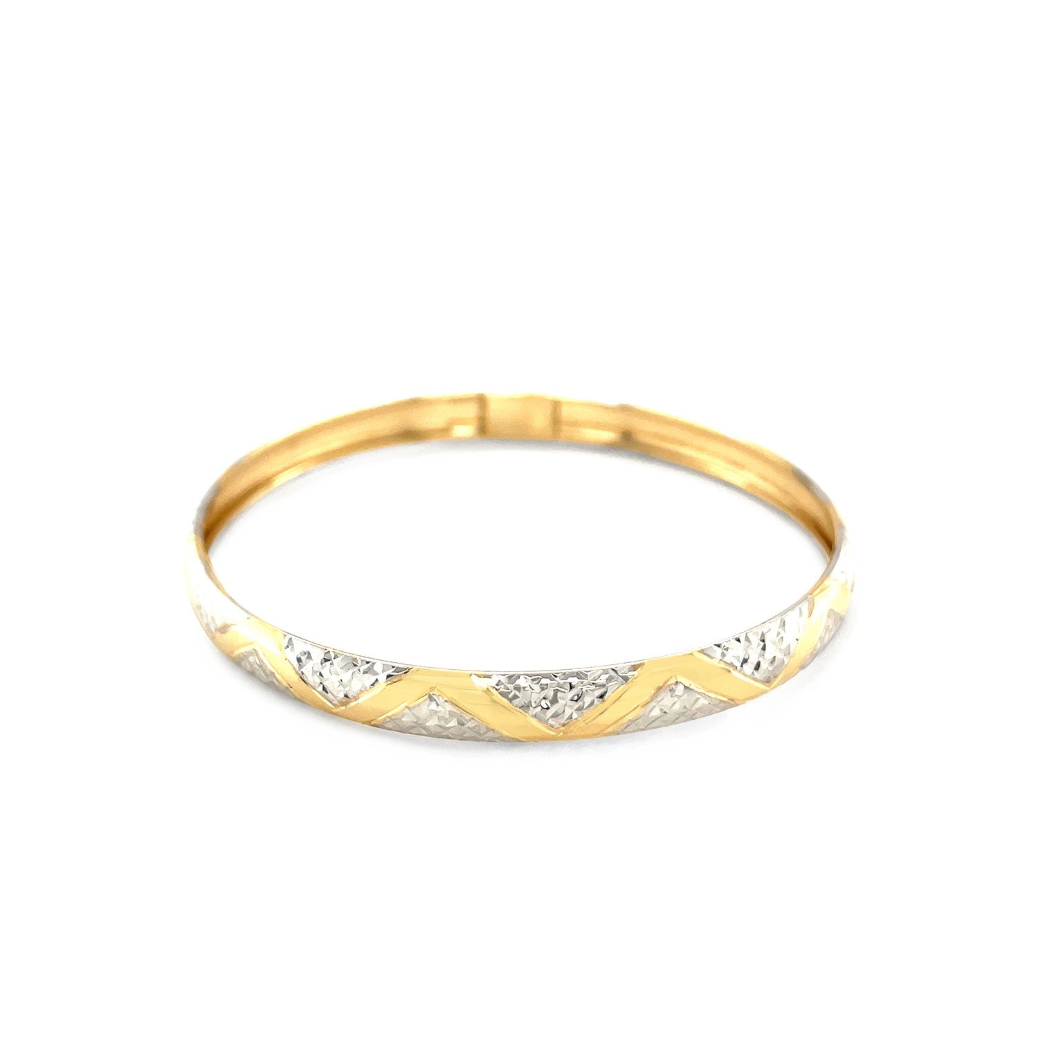10k Two-Tone Gold Textured Zigzag Style Bangle Bids.com
