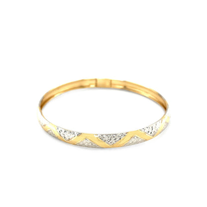 10k Two-Tone Gold Textured Zigzag Style Bangle Bids.com