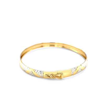10k Two-Tone Gold Textured Zigzag Style Bangle Bids.com