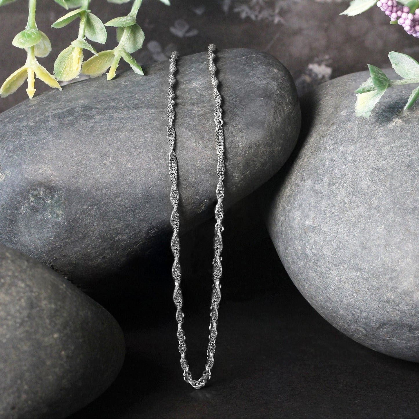14k White Gold Singapore Chain 1.7mm Bids.com