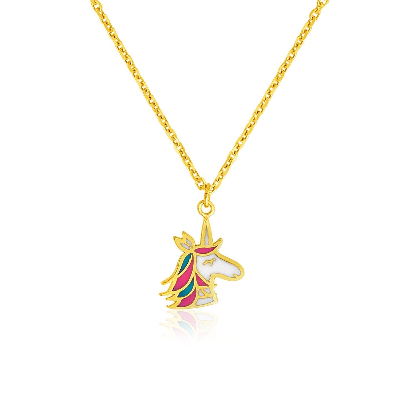 14k Yellow Gold Childrens Necklace with Enameled Unicorn Pendant Bids.com