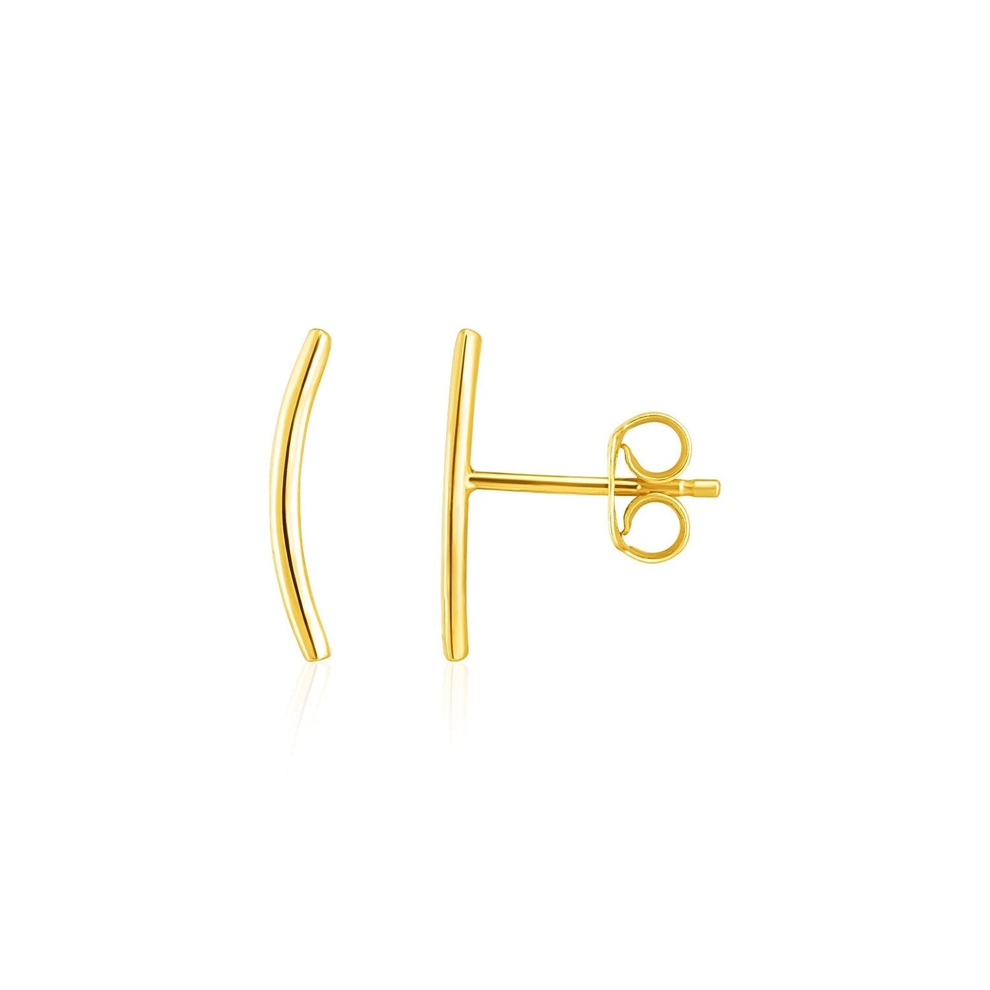14k Yellow Gold Curve Climber Post Earrings Bids.com