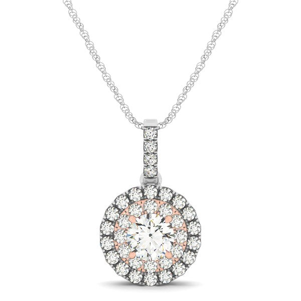 Round Shape Halo Diamond Pendant in 14k White and Rose Gold (1/2 cttw) Bids.com
