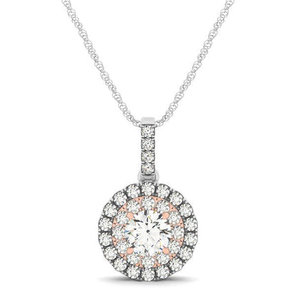 Round Shape Halo Diamond Pendant in 14k White and Rose Gold (1/2 cttw) Bids.com