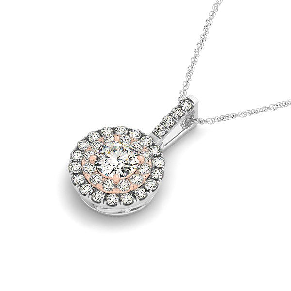 Round Shape Halo Diamond Pendant in 14k White and Rose Gold (1/2 cttw) Bids.com
