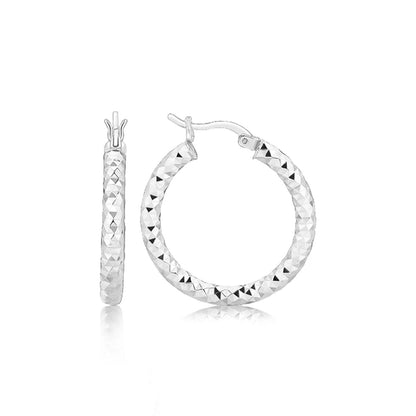 Sterling Silver Faceted Style Hoop Earrings with Rhodium Finishing Bids.com