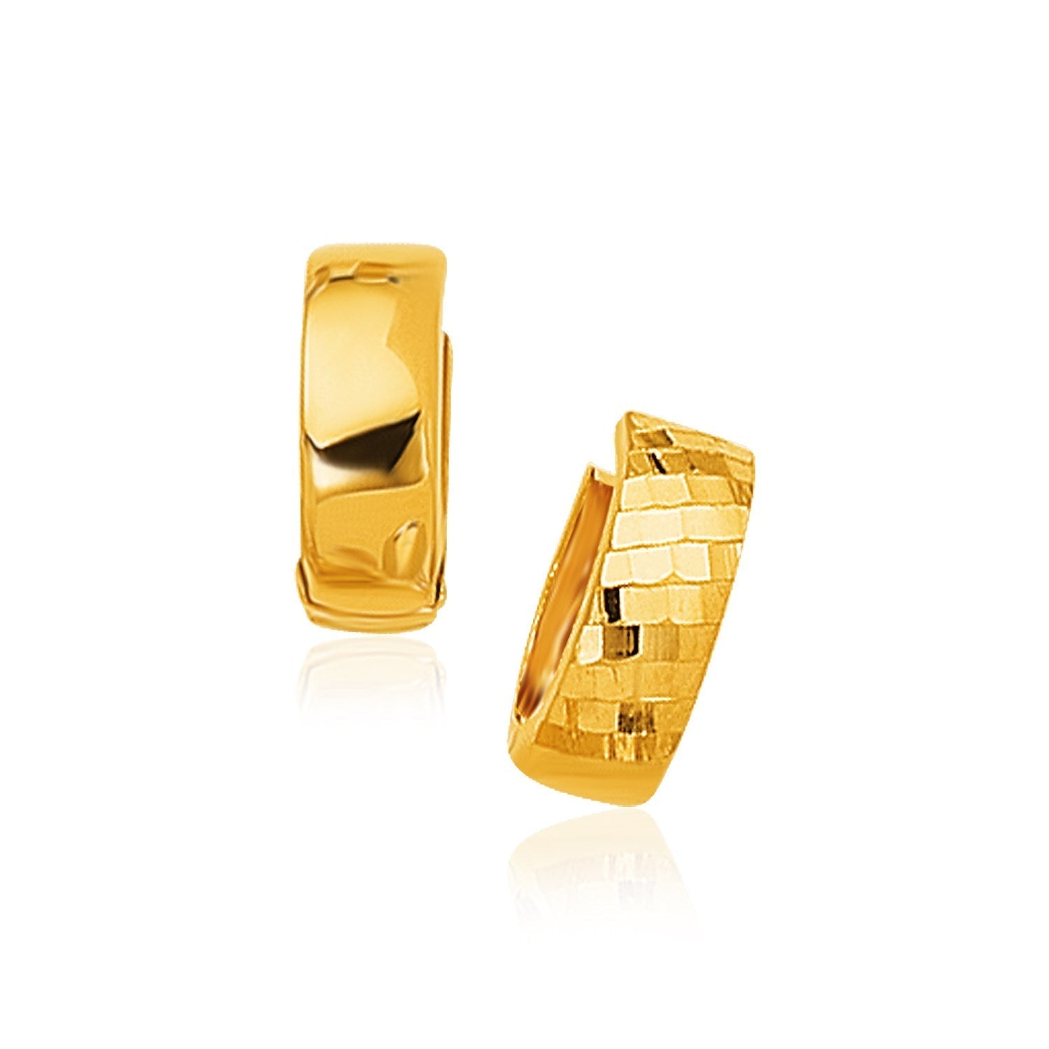 14k Yellow Gold Textured and Polished Hoop Earrings Bids.com