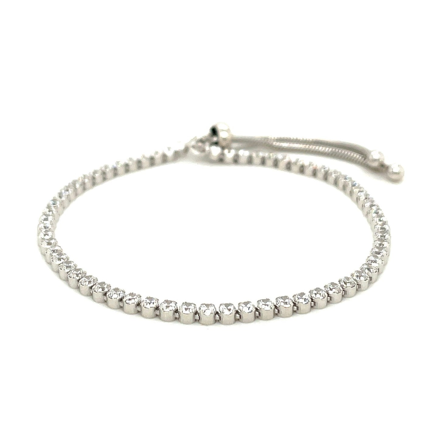 Adjustable Tennis Style Bracelet with Cubic Zirconia in Sterling Silver Bids.com
