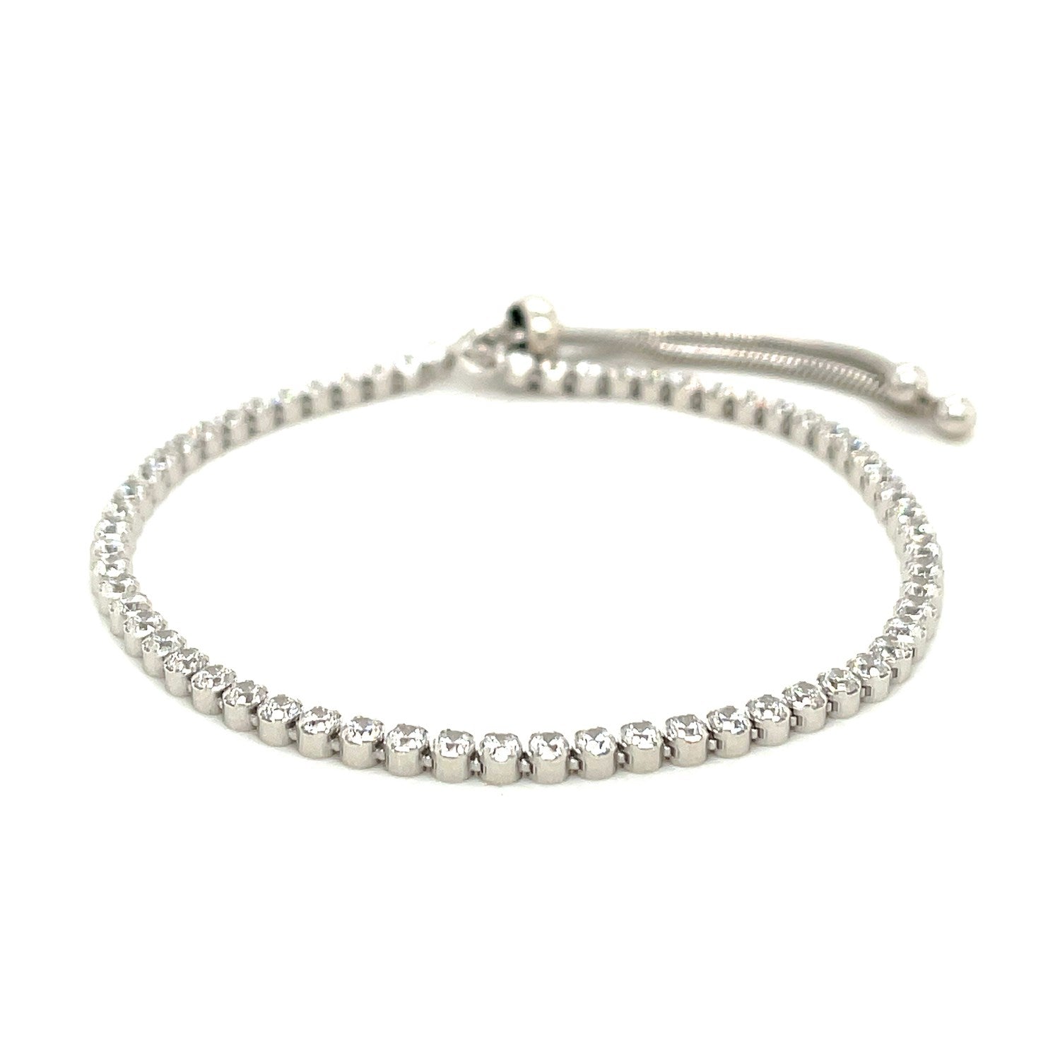 Adjustable Tennis Style Bracelet with Cubic Zirconia in Sterling Silver Bids.com